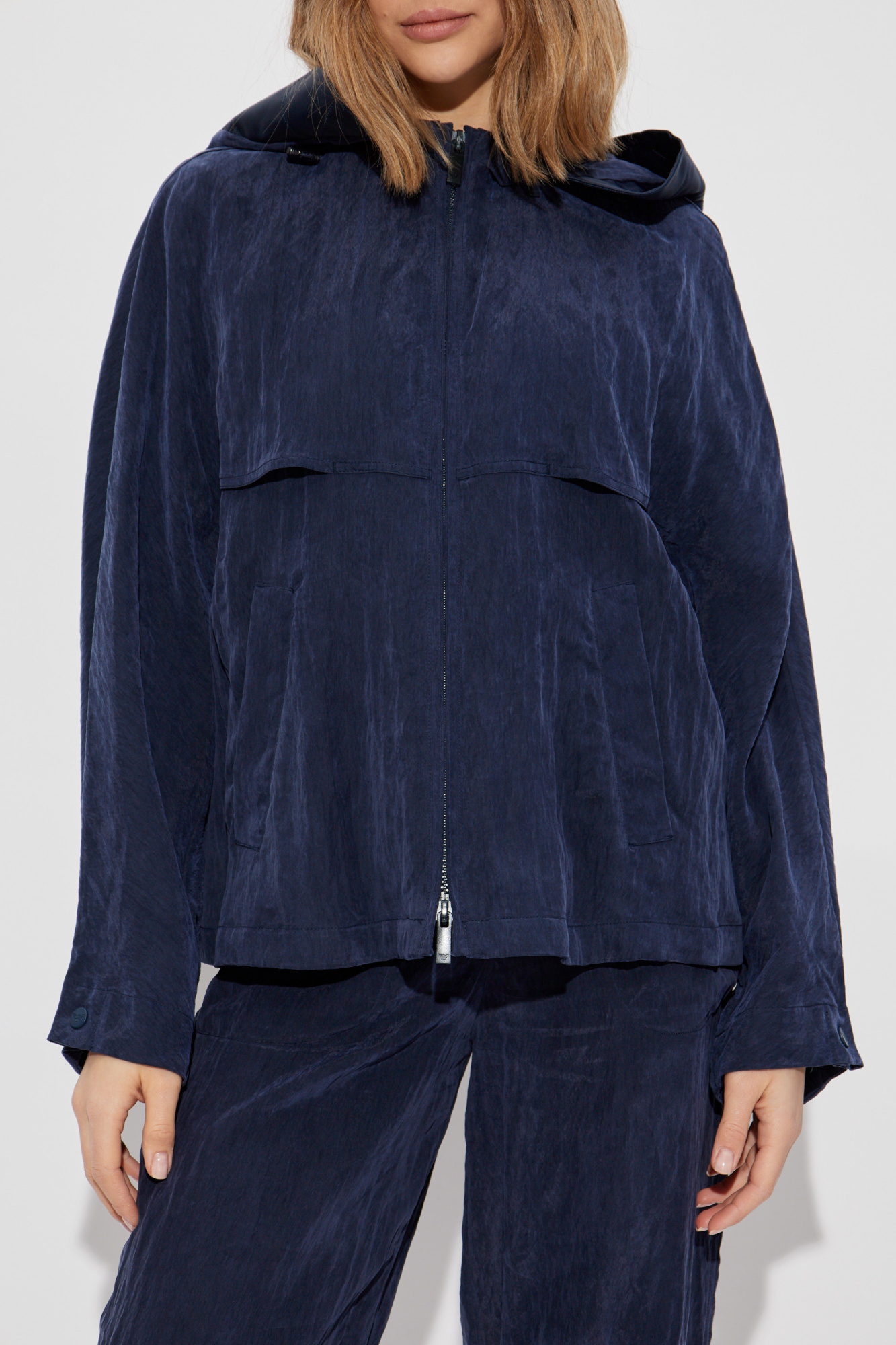 42万 G.ARMANI 黒ラベル バージンウール ニットジャケ 濃紺 48